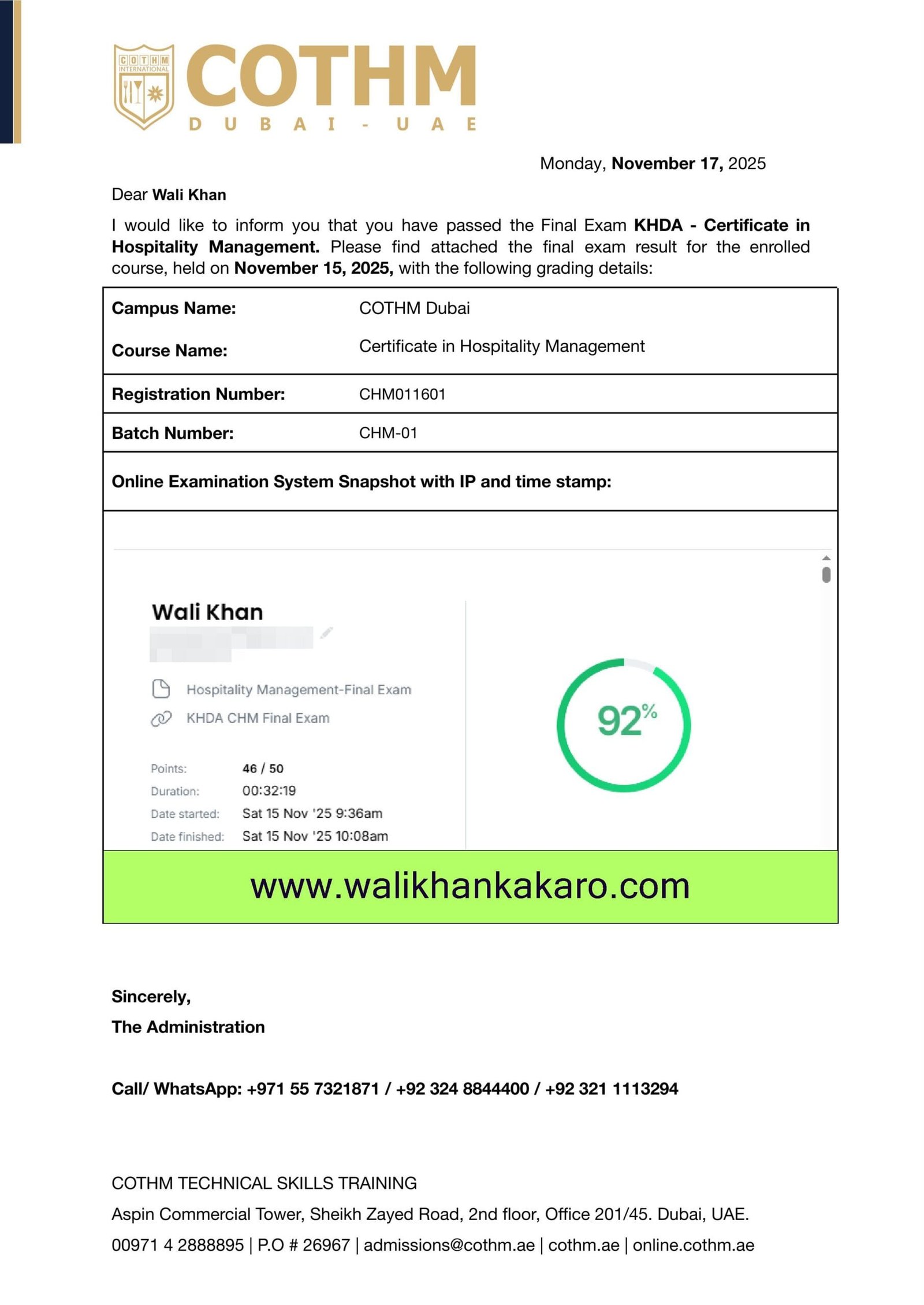 COTHM Dubai Hospitality Management Final Exam MCQS