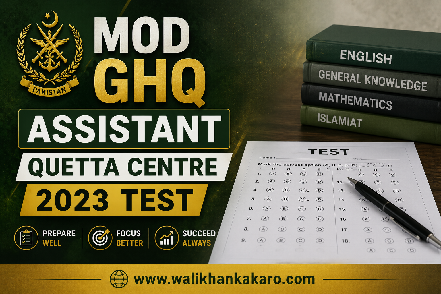 MOD GHQ Assistant Quetta Centre 2023 Test