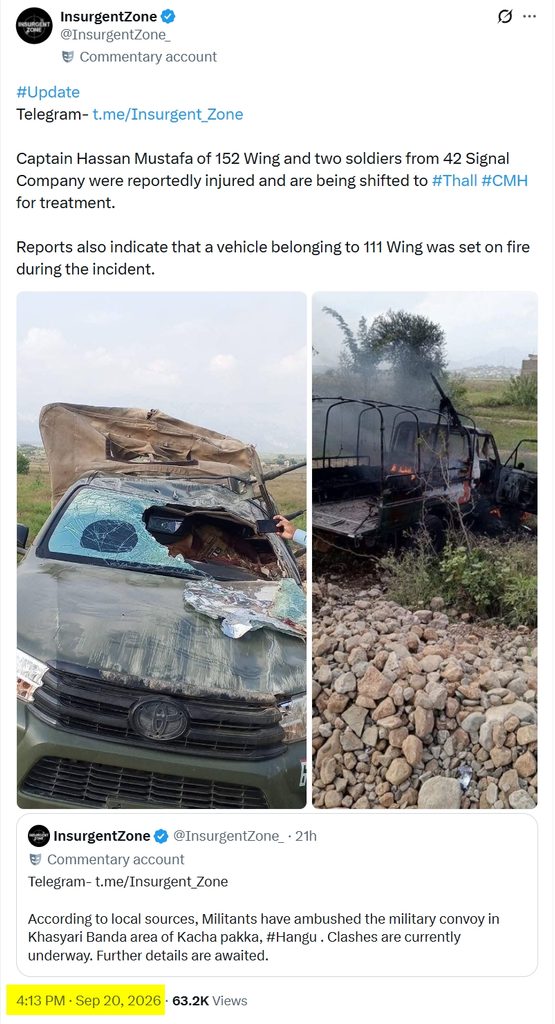 IMP claimed responsibility for ambush on army convoy in Hangu in 2026 6